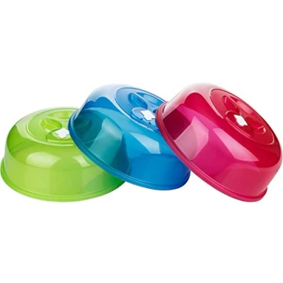 Afbeelding van Kigima XL Magnetronafdekking, 29 cm, set van 3, ronde magnetronkap met ventilatiegaten, praktische magnetronafdekkingen robuust plastic, BPA vrij, stapelbare afdekhoes voor magnetron
