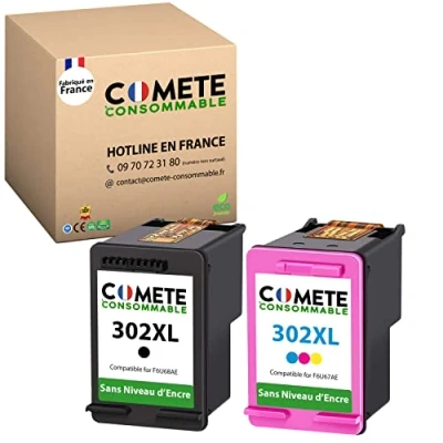 Afbeelding van COMETE 302XL Gemaakt in Frankrijk 2 Inkcartridges Compatibel met HP 302 XL zonder inktniveau indicator voor cartridge