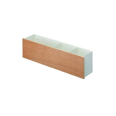 Afbeelding van Yamazaki Opbergbak Rin Organiser Tablet Afstandbediening Bril Wit Naturel Hout 9,5x45x12cm