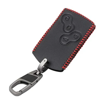 Afbeelding van Happyit Lederen Autosleutel Cover Cases sleutelhanger voor Renault Clio Logan Megane Koleos Scenic Duster Sandero Captur Twingo 4 Knoppen (Rode lijn)