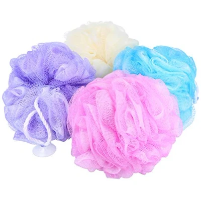 Afbeelding van COM FOUR® 4x douchespons XL badspons in prachtige kleuren wasspons voor de douche massagespons douchebal (04 stuks XL)