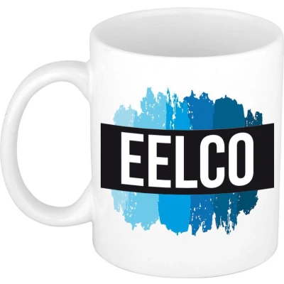 Afbeelding van Eelco Naam / voornaam kado beker mok verfstrepen Gepersonaliseerde met mokken