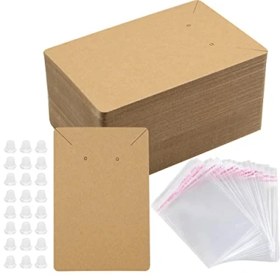 Afbeelding van ZoZoMaiy 100 STKS Oorbel Display Kaarten Set Sieraden Verpakking Kaart met Zelfsluitende Clear Zakken en 200 Rubber Stopper Handgemaakte voor DIY