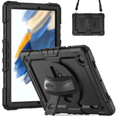 Afbeelding van Samsung Galaxy Tab A8 Hoes: Accezz Rugged Backcover Shoulder Strap Hardcase,Backcover Zwart Kunststof Tablet Hoezen