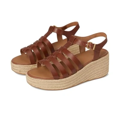 Afbeelding van FitFlop Platfforms Espadr. Leather Fisherman Wedge Sandals BRUIN Maat 41