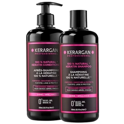 Afbeelding van Kerargan Ultra Herstellende Duo Shampoo &amp; Conditioner met Keratine voor Beschadigd en Gestresst Haar Versterkt, Maakt Glad Beschermt Zonder Sulfaat, GMO, Siliconen 2x500 ml