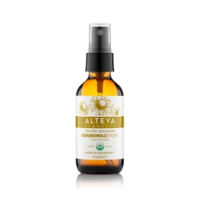 Afbeelding van Alteya Biologische kamille waterspray 60 ml glazen fles USDA gecertificeerd biologisch bloemen water stoom gedistilleerd uit verse anthemis Nobilis Hydraterend, kalmerend en