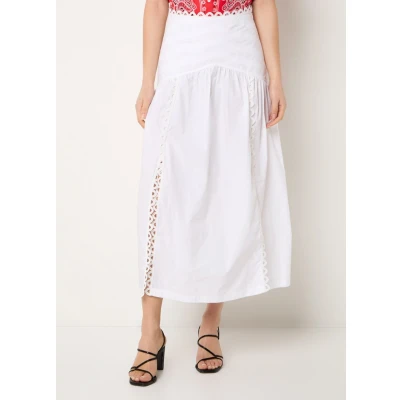 Afbeelding van Sandro dames Midi rok met split en broderie in de kleur Wit, maat: 34