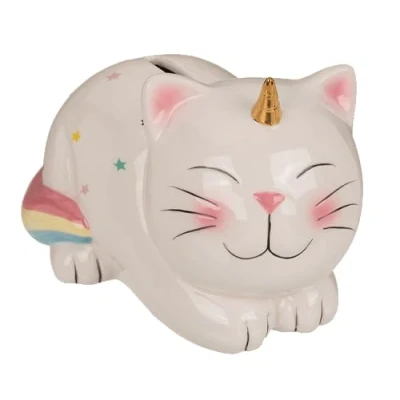 Afbeelding van Dekohelden24 Keramische spaarpot als eenhoorn kat saving box, grootte L/B/H: ca. 17 x 12 cm