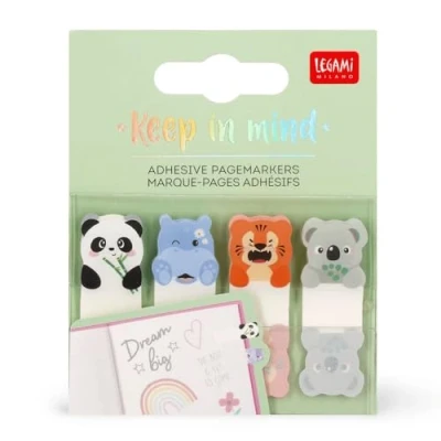 Afbeelding van Legami Keep in Mind paginamarkers, 80 zijmarkers (20 x 4), beschrijfbare en verwijderbare stickers, motief schattige dieren, 7 5,5 cm
