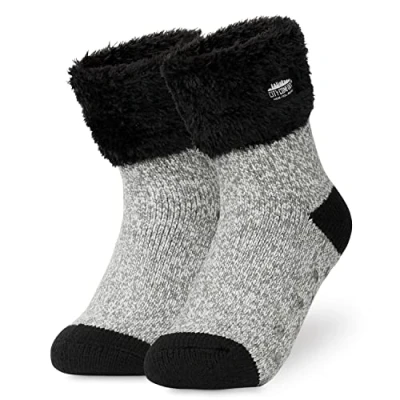 Afbeelding van CityComfort Pantoffelsokken voor dames en tieners: pluizige sokken, antislip, warme fleece, eenheidsmaat, loungewear, geschikt als cadeau dames, Grijs Marl, One size