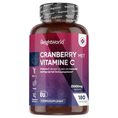 Afbeelding van maxmedix Cranberry capsules met Vitamine C 25.000 mg 180 voor 6 maanden voorraad