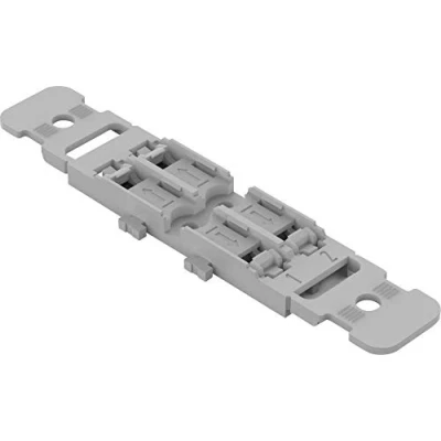 Afbeelding van WAGO bevestigingsadapter 221 2502 met trekontlasting uit de serie 221, 2 voudig voor doorgangsverbindingen hendel, 5 stuks, schroefbevestiging, grijs