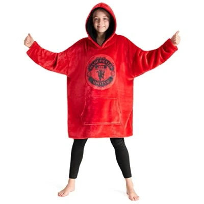 Afbeelding van Manchester United F.C. Fleece Hoodie Deken voor Jongens Tieners One Size Kids Oversized Man Cadeaus (Rood)