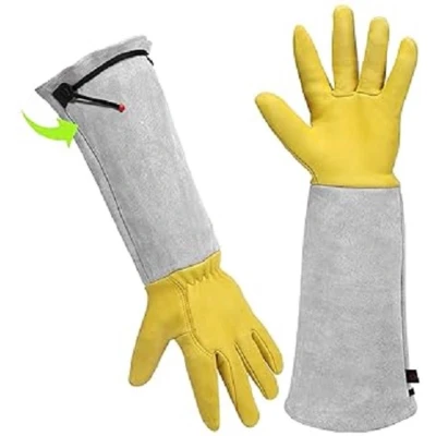 Afbeelding van tuinhandschoenen dames/heren werkhandschoenen leer cadeau tuinieren gereedschap anti snijhandschoenen stekelig rozen lange handschoen dames heren