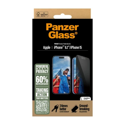Afbeelding van Panzerglass Privacy Ultra wide Fit Screenprotector Voor Apple Iphone 2024 6.1&#039;&#039;;iphone 15 Transparant