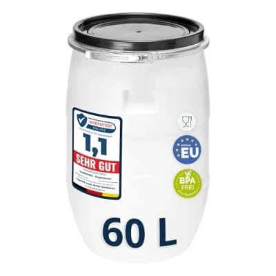 Afbeelding van Garronda GD STE Barrel Kunststof Trommel Met Deksel Vat HDPE Voedselvat Tuin Hobbock Wit 60L