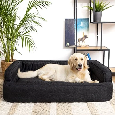 Afbeelding van PillowPrim hondenbed, meubels voor dieren, kattenbed, afneembare overtrek, hondenmand, slaapplaatsen, hondenbank, zwart, L: 78x47 cm