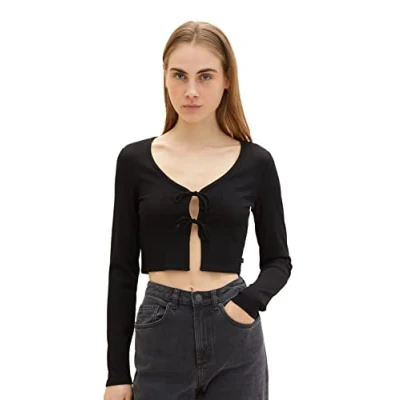 Afbeelding van TOM TAILOR Denim Dames T shirt met lange mouwen 1035373, 14482 Deep Black, L