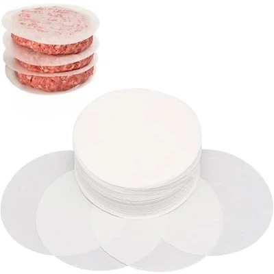 Afbeelding van Burgerschijven, 500 stuks, rond, 12 cm, bakpapier met antiaanbaklaag voor hamburgerpers en pasteitjes, wasvellen hamburgers, hamburgerpasteitjes