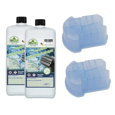 Afbeelding van JaTop Scheerkopreiniger navulvloeistof + 2 cartridges (leeg) [1 l per fles] geschikt voor het bijvullen van Braun Clean &amp; Renew Synchro Activator Pulsonic Series Made in DE