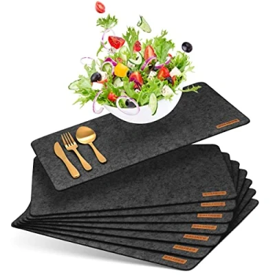 Afbeelding van Balinco Placemat Vilt, afwasbaar, hittebestendig, makkelijk schoon te maken, hoge kwaliteit, bordenonderzetter, placemat, vilten onderzetter, set van 8 (antraciet)