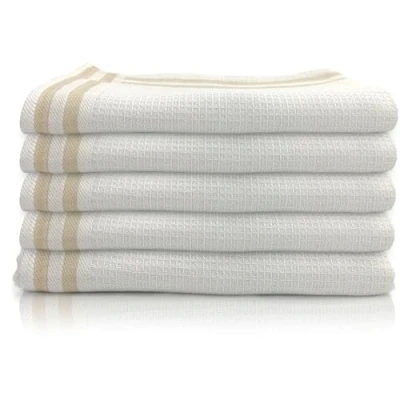 Afbeelding van LivinEase theedoeken voor de keuken 100% katoenen 5 stuks set absorberende T handdoeken (wit bruine strepen)