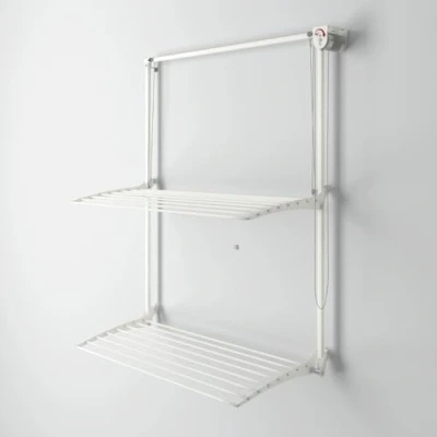 Afbeelding van foxydry Wall Plus Droogrek voor wandmontage, verticaal droogrek, uitschuifbaar, inklapbaar, binnen en buiten, 88 x 52 137 cm (rechts wit, cm)