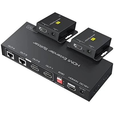 Afbeelding van VPFET HDMI Extender Splitter over Cat5e/6 165ft 1 In 2 Out Transmission Voeg Two Loop Balun Ethernet Ondersteunt 1080p HDCP EDID POC Een voeding voor het werken met