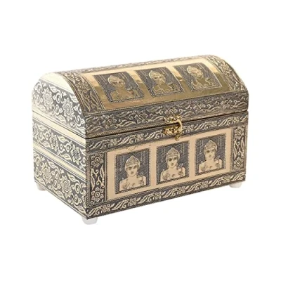 Afbeelding van Doos Juwelenkistje DKD Home Decor 25 x 15,5 18 cm Champagne Beige Hout Aluminium