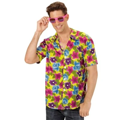 Afbeelding van Widmann Hawaii &amp; Carribean Tropisch Kostuum Shirt Bloemenpracht Geel Man Medium / Large Carnavalskleding Verkleedkleding