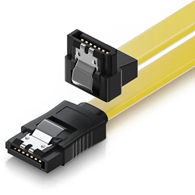 Afbeelding van deleyCON 50cm SATA III Kabel S ATA 3 Gegevenskabel Verbindingskabel voor HDD SSD met Metalen Clip 6 GBit/s 1x Rechte 90 L Type Stekkers Geel