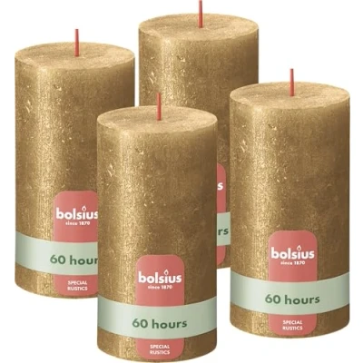 Afbeelding van Stompkaarsen Shimmer 4 st rustiek 130x68 mm goudkleurig