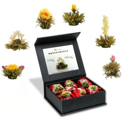 Afbeelding van Creano Theebloemen Mix 6er ErblühTee Witte thee in edele magnetische doos met zilverkleurige embossing