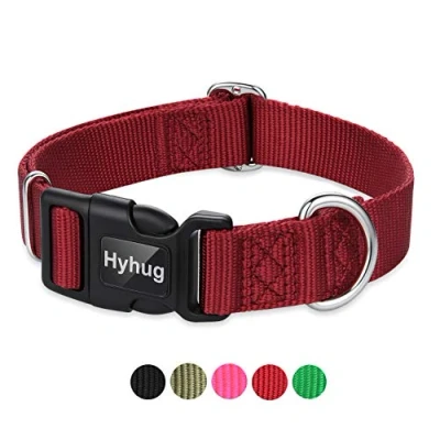 Afbeelding van Hyhug Design Classic Basic nylon hondenhalsband, kan hondenpenning installeren (groot, donkerrood)