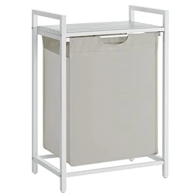 Afbeelding van VASAGLE Wasmand, Wasemmer met plank, Wasbox, Oxford stoffen waszak uittrekbaar, verwijderbaar, Metalen frame, 65 L, 50 x 33 72 cm, wit BLH101W01