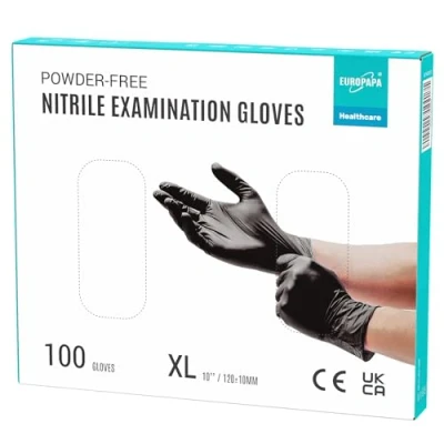 Afbeelding van EUROPAPA® Wegwerphandschoenen, onderzoekshandschoenen, nitril handschoenen, poedervrij, zonder latex, niet steriel, latexvrij, disposible handschoenen (XL, Zwart)