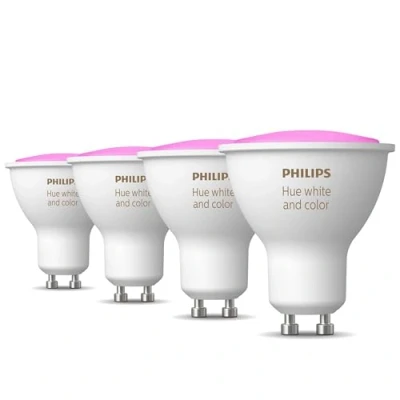 Afbeelding van Philips Hue GU10 White and Color Ambiance Uitbreidingspakket 4 Lampen Wit en Gekleurd Licht Werkt met Alexa Google Home