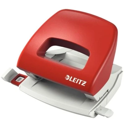 Afbeelding van Leitz kleine perforator, 16 vellen, rood, aanslagrail met formaatvoorschriften, metaal, blisterverpakking, NeXXt, 50386025