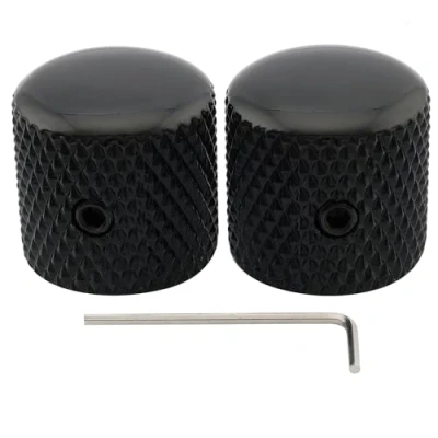 Afbeelding van Musiclily Pro 1/4&quot; Stalen Universele Fijn Knurled Push on Knop Dome Knobs met Set Screw voor Elektrische Gitaar of Basgitaar, Zwart (Set van 2)