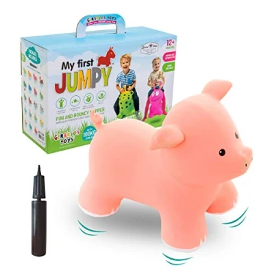 Afbeelding van Gerardo&#039;s Toys springdier roze varkentje. Springdieren vanaf 2 jaar en 3 jaar. Opblaasbaar speelgoed voor buiten of binnen peuters 12 maanden.