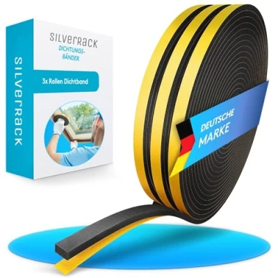 Afbeelding van SilverRack 15 m deurafdichting, zelfklevend, afdichtingstape, zwart, 6 mm x 3 mm, op maat te snijden schuimband als raamafdichting, rollen van elk 5 m, tochtstopper, verwarmingskosten besparen