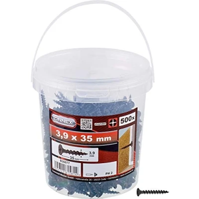 Afbeelding van Connex Snelbouwschroeven 3,9 x 35 mm 500 stuks met grove schroefdraad trompetkop PH Phillips aandrijving zwart gefosfateerd/gipsplaatschroeven/schroefemmer / B30077