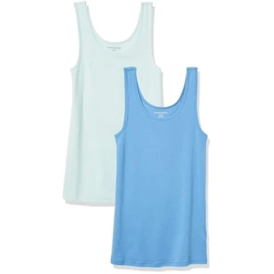 Afbeelding van Amazon Essentials Women&#039;s Tanktop met slanke pasvorm, Pack of 2, Aquablauw/Frans blauw, XL
