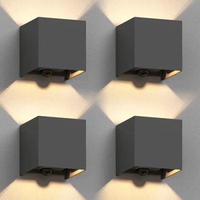 Afbeelding van ledscom.de 4 x CUBEL wandlamp voor buiten, IP65, up/downlight, bewegingsmelder, antraciet mat, hoekig, 1x G9 max. 10W