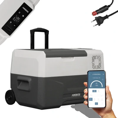 Afbeelding van AREBOS Compressor Koelbox Elektrisch 12V 230 Volt Auto 27L Temperatuurregeling via APP of LCD touchscreen met wielen