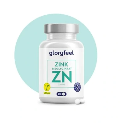 Afbeelding van Zink tabletten 25mg elementair bisglycinaat 240 voor meer dan 8 maanden voorraad Hoogste biologische beschikbaarheid Vegan, labaratorium getest en zonder onnodige toevoegingen
