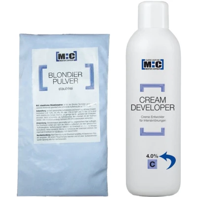 Afbeelding van M:C Blondeerpoeder in zak blauw 500gr + Ontwikkelaar 4.0% 1000ml bundel/set/pakket