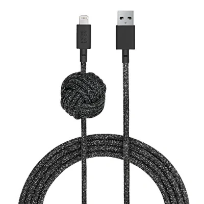 Afbeelding van Native Union NIGHT Kabel 3m Ultra sterke versterkte [MFi gecertificeerd] Lightning naar USB A hoge snelheid oplaadkabel met Gewogen Knoop compatibel iPhone/iPad (Cosmos)