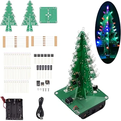 Afbeelding van Adeept Kleurrijke 3D Xmas kerstboom LED DIY Kits, 7 Color Flash RGB Circuit Elektronisch Monteer Grappige STEM Project PCB Board voor Student Tieners Solderen Praktijk Leren..